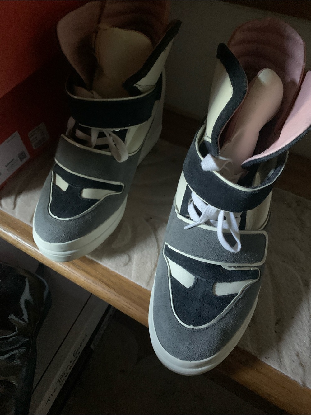 High-Top Sneakers in Gray, Black & Cream